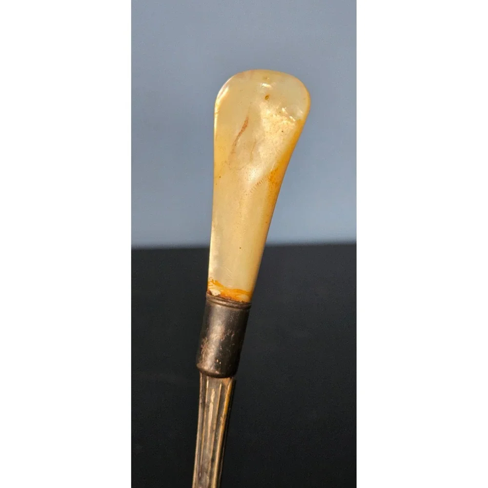 Antique Sterling Silver Mother of Pearl Handle Salt Condiment Spoon Patina 6